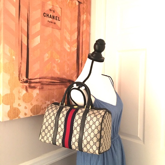 Authentic Gucci navy & grey Boston satchel bag - Picture 3 of 16